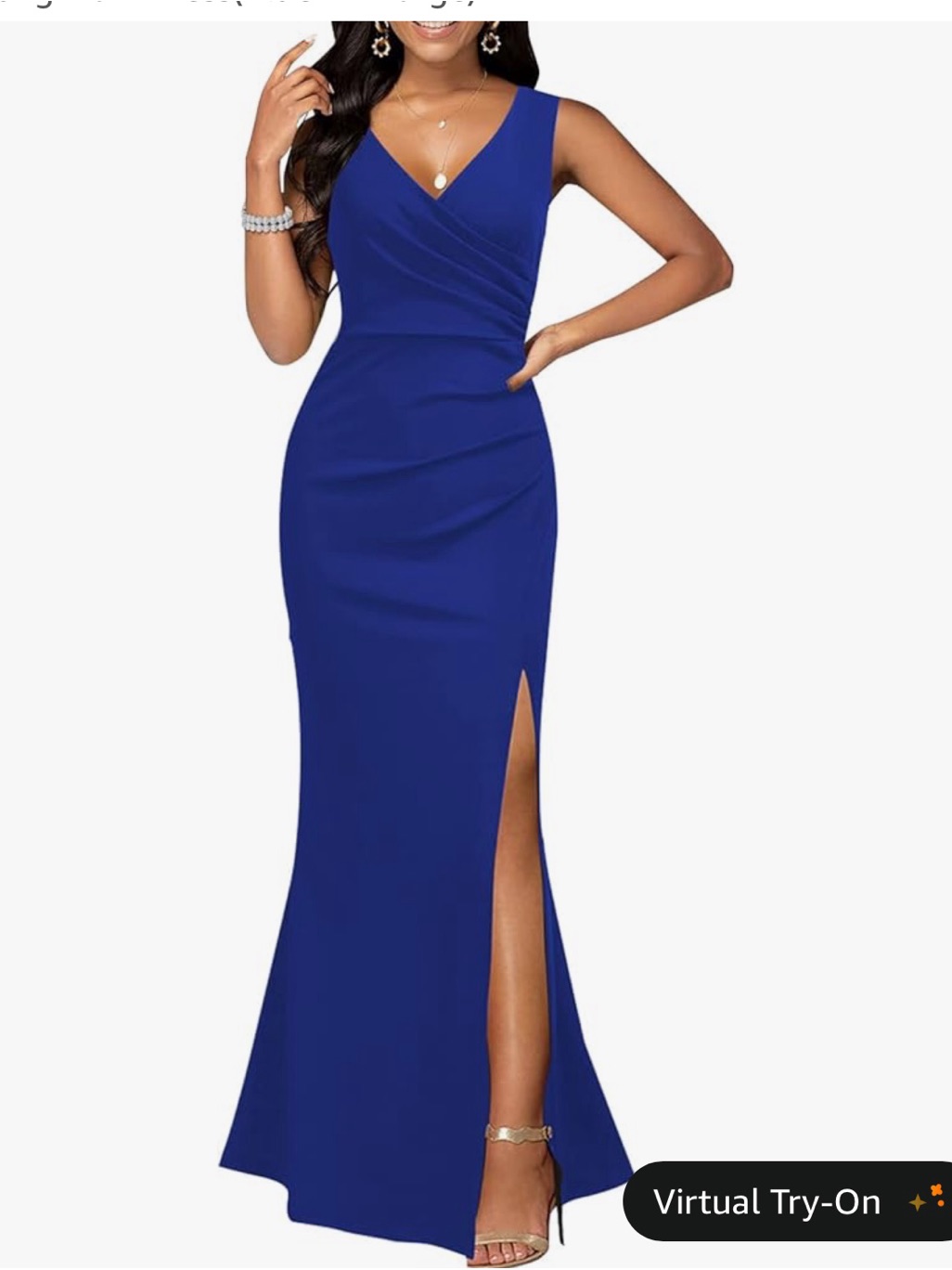 Sleeveless V-Neck Royal Blue Evening Dress With Side Slit